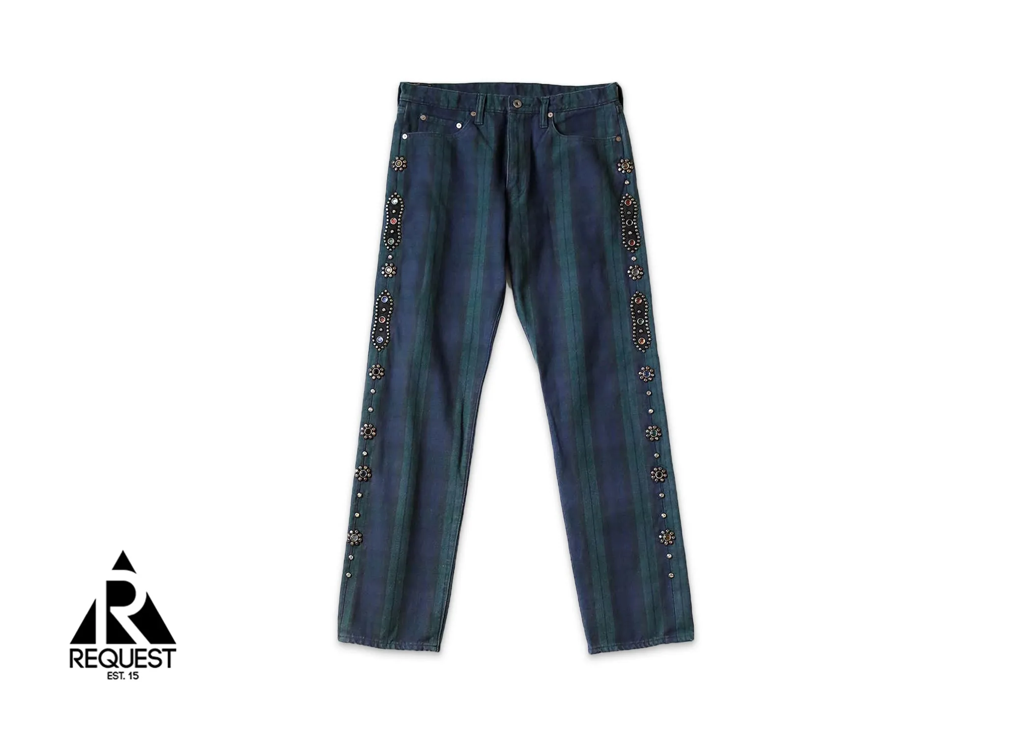 11oz Tartan Checkered Studded Remake Pant “Blue Plaid”