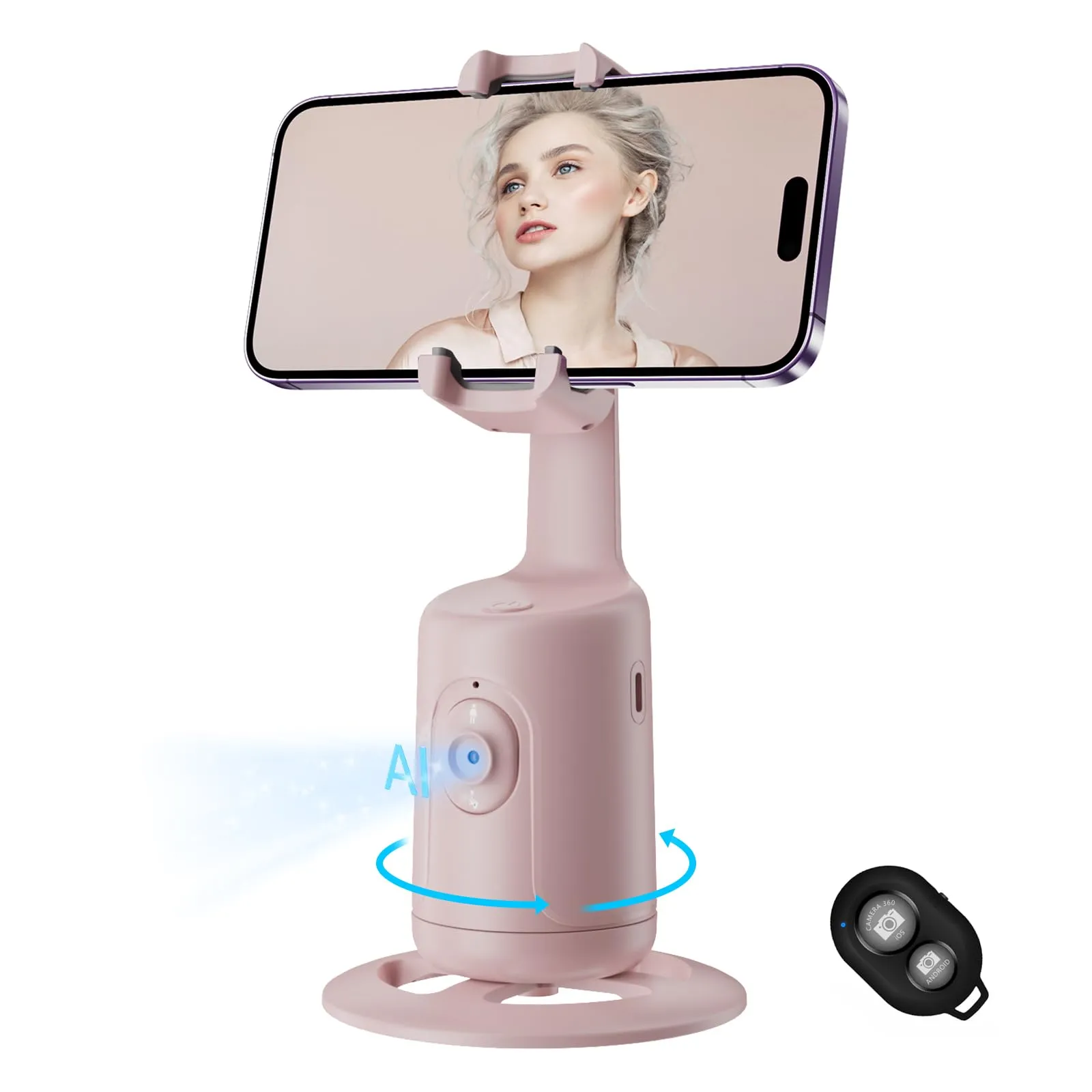 Auto Face Tracking Tripod, No App, 360° Rotation , Tiktok (Pink)