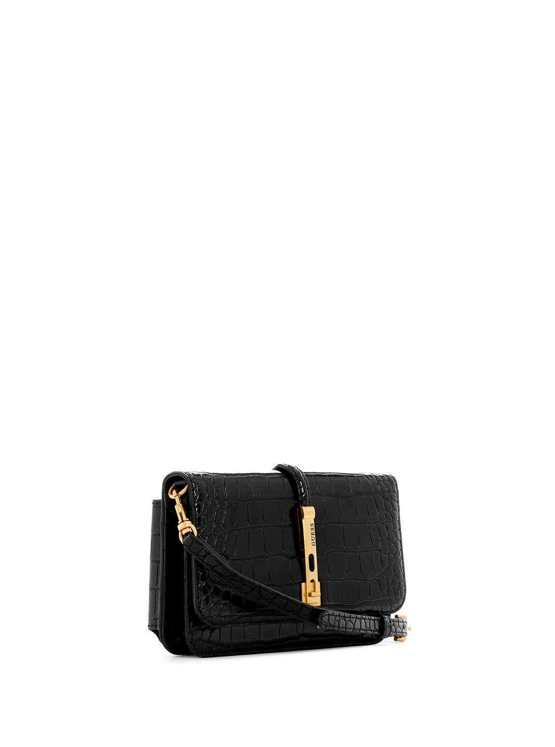 Black James Croco Mini Crossbody Organiser Bag