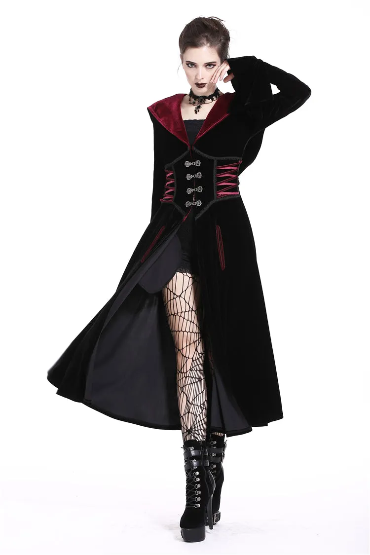 DARK IN LOVE Gothic Black red button lace-up long jacket JW164