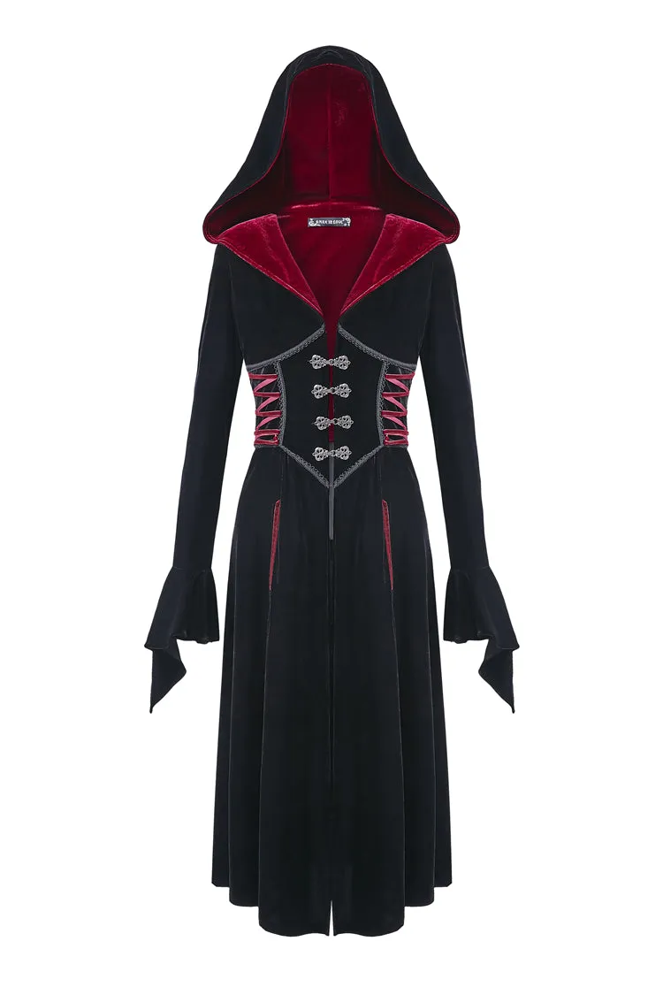 DARK IN LOVE Gothic Black red button lace-up long jacket JW164