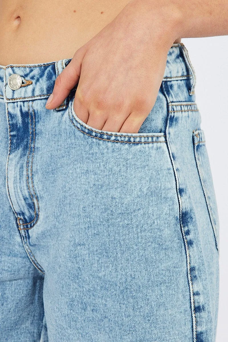 Denim Longline Denim Shorts Mid Rise