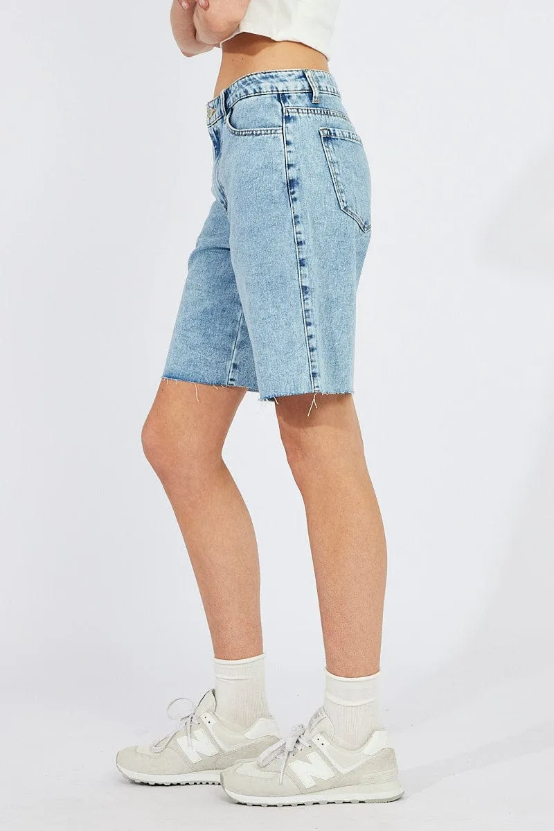 Denim Longline Denim Shorts Mid Rise