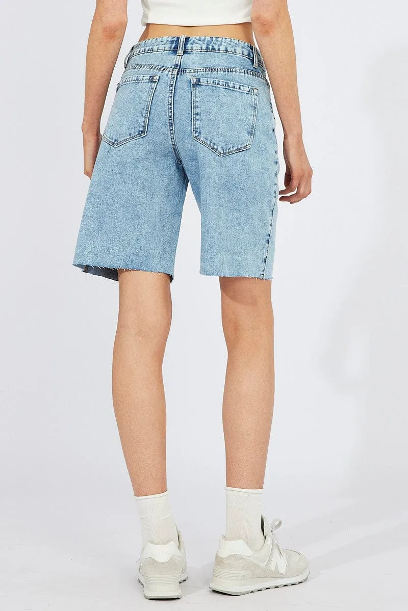 Denim Longline Denim Shorts Mid Rise