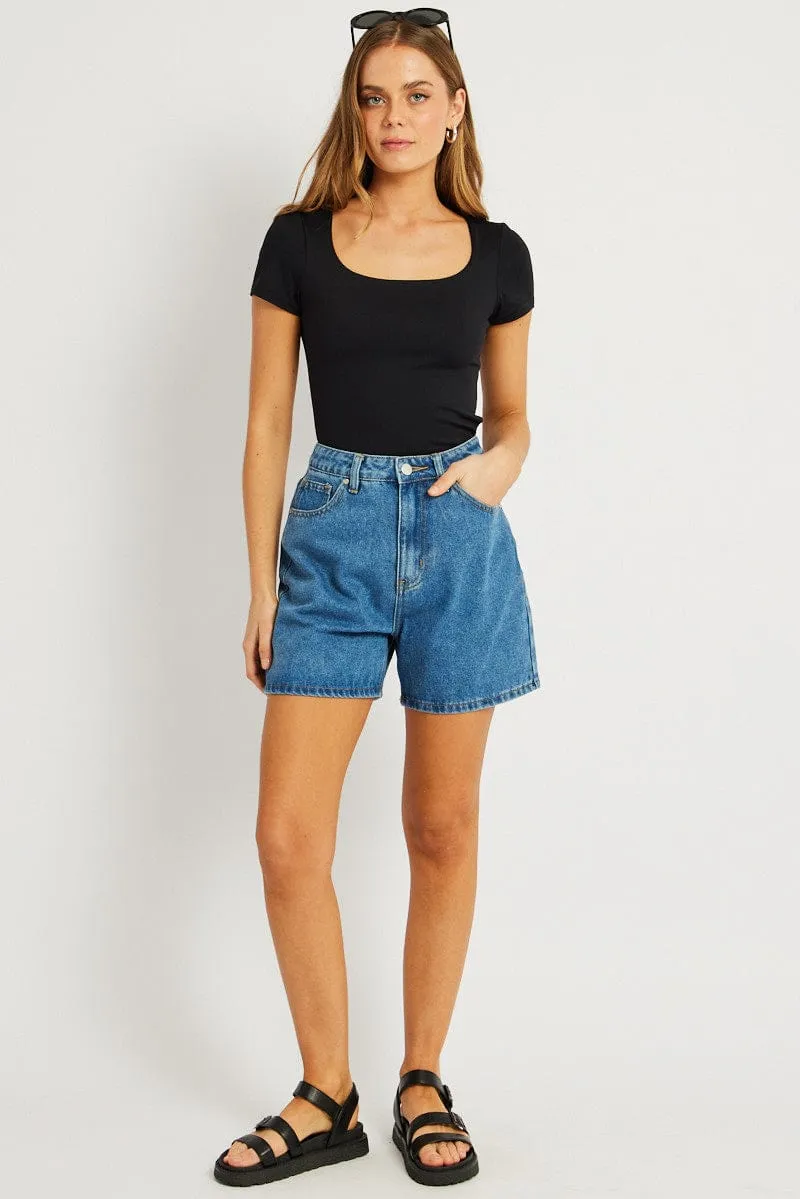 Denim Relaxed Short High Rise Longline