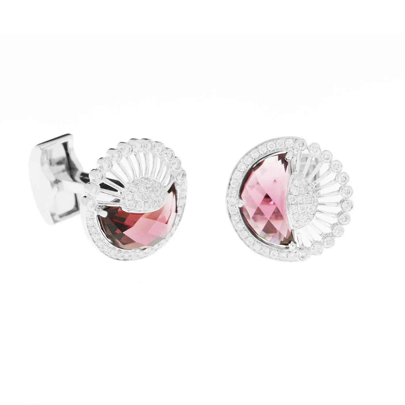 Moon and the Stars Cufflinks - 18K White Gold & Pink Tourmaline Cufflinks