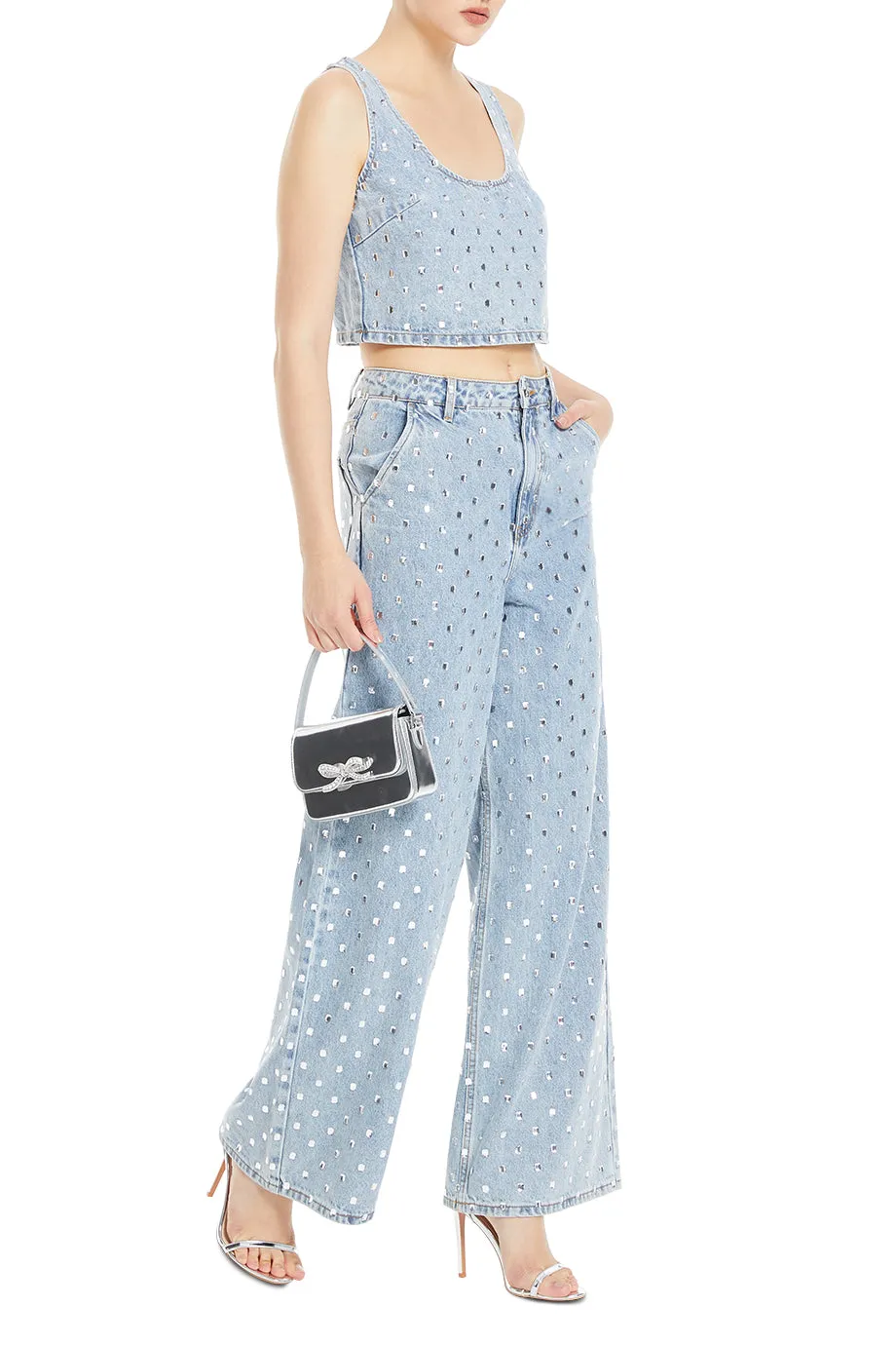 Rhinestone Denim Pants