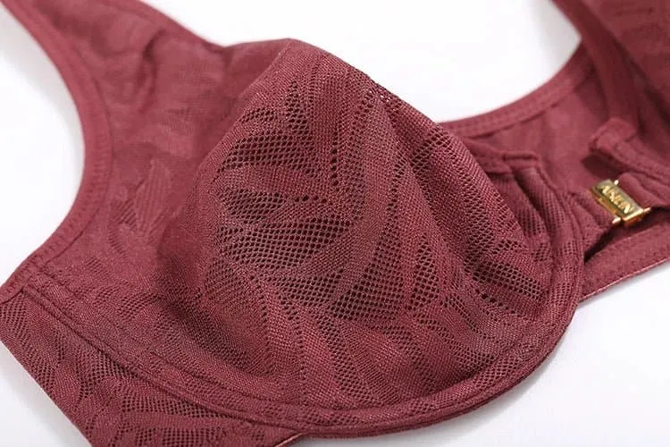 Soft Plunge Front Closure Bras - Smooth Floral Lace, Underwire, Full Cup, Thin Mold Cup - AISILIN