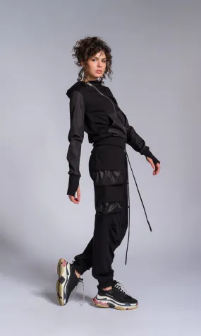 Two-piece Set of Jogger Pants and Hoodie with Asymmetric Closure