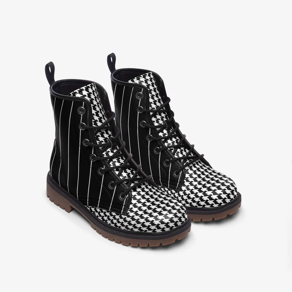 Vampire Art Casual Faux Leather Lightweight Boots - US sizes - Black Victorian Pinstripe with Retro Houndstooth