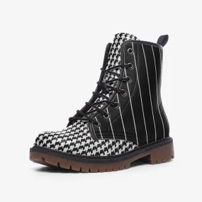 Vampire Art Casual Faux Leather Lightweight Boots - US sizes - Black Victorian Pinstripe with Retro Houndstooth