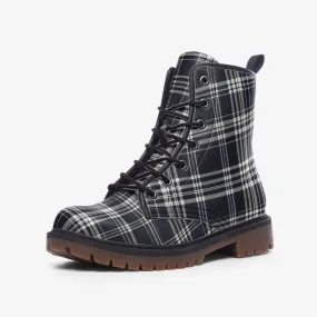 Vampire Art Dark Academia Grunge Victorian Navy Tartan Plaid Vegan Leather Unisex Combat Boots